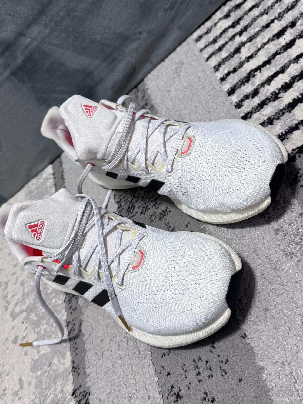 adidas Kids White Sneakers with Black Stripes and Pink Accents